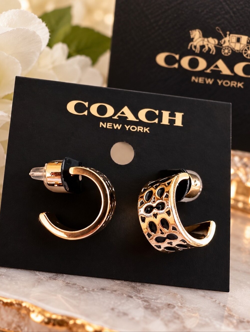 Coach Openwork Huggie/Wide Hoop Earring
